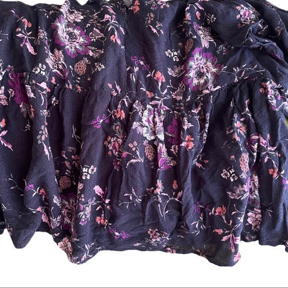 eyeshadow Keyhole V-neck Floral purple/pink Ruffled Waist 3/4 Sleeves Top size M - Picture 5 of 6